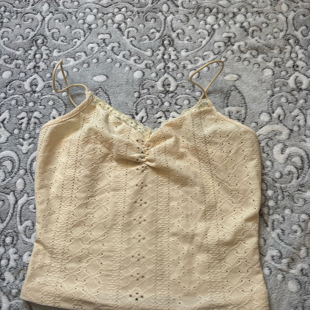 SHEIN Yellow Eyelet Lace-Up Crop Top